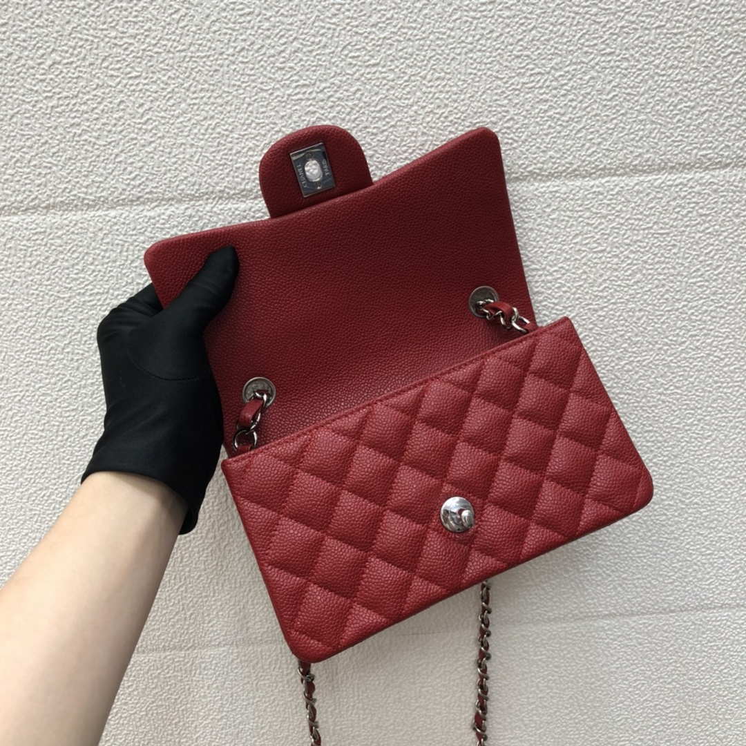 Chanel A69900 Mini Flap Bag Grained Calfskin Red Silver