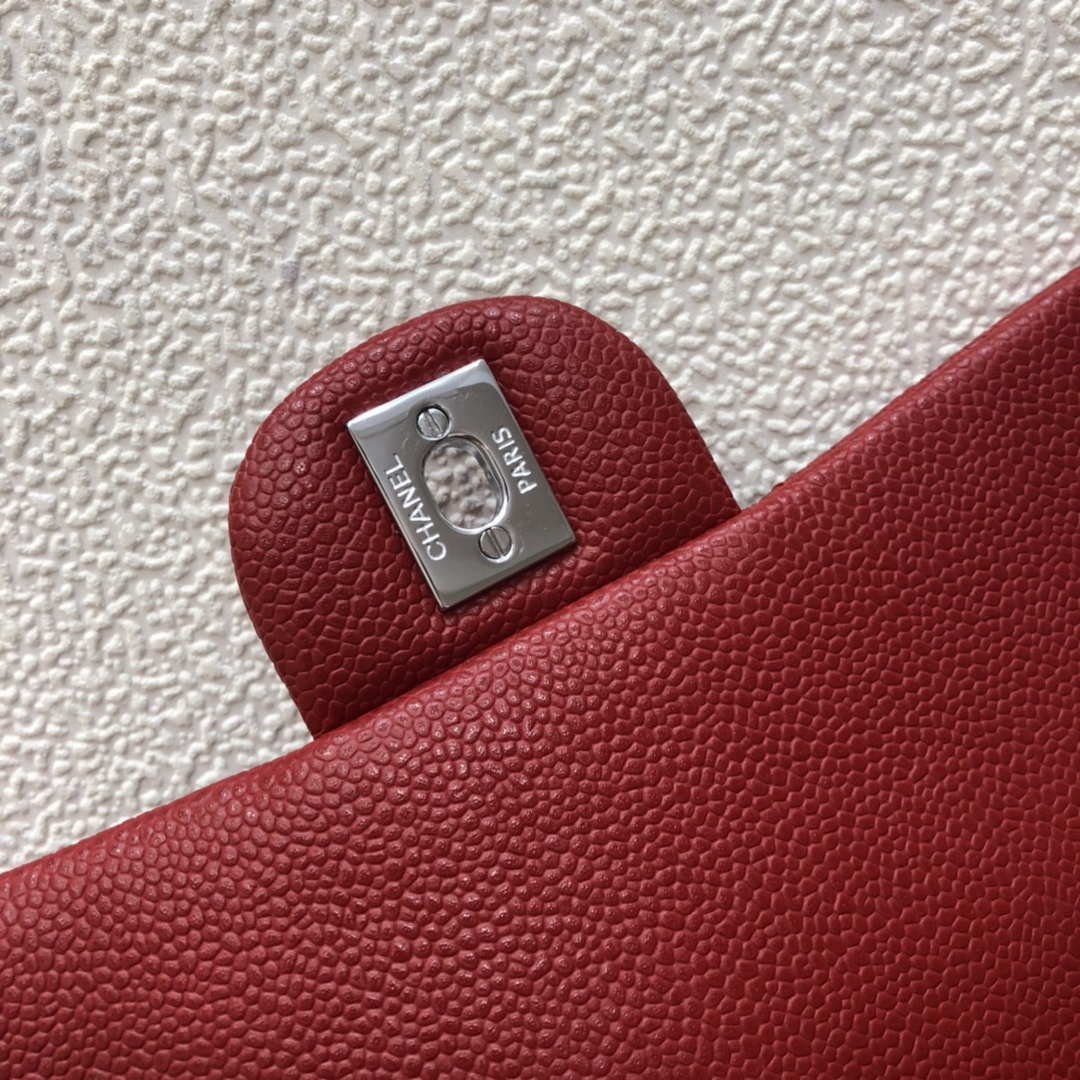 Chanel A69900 Mini Flap Bag Grained Calfskin Red Silver