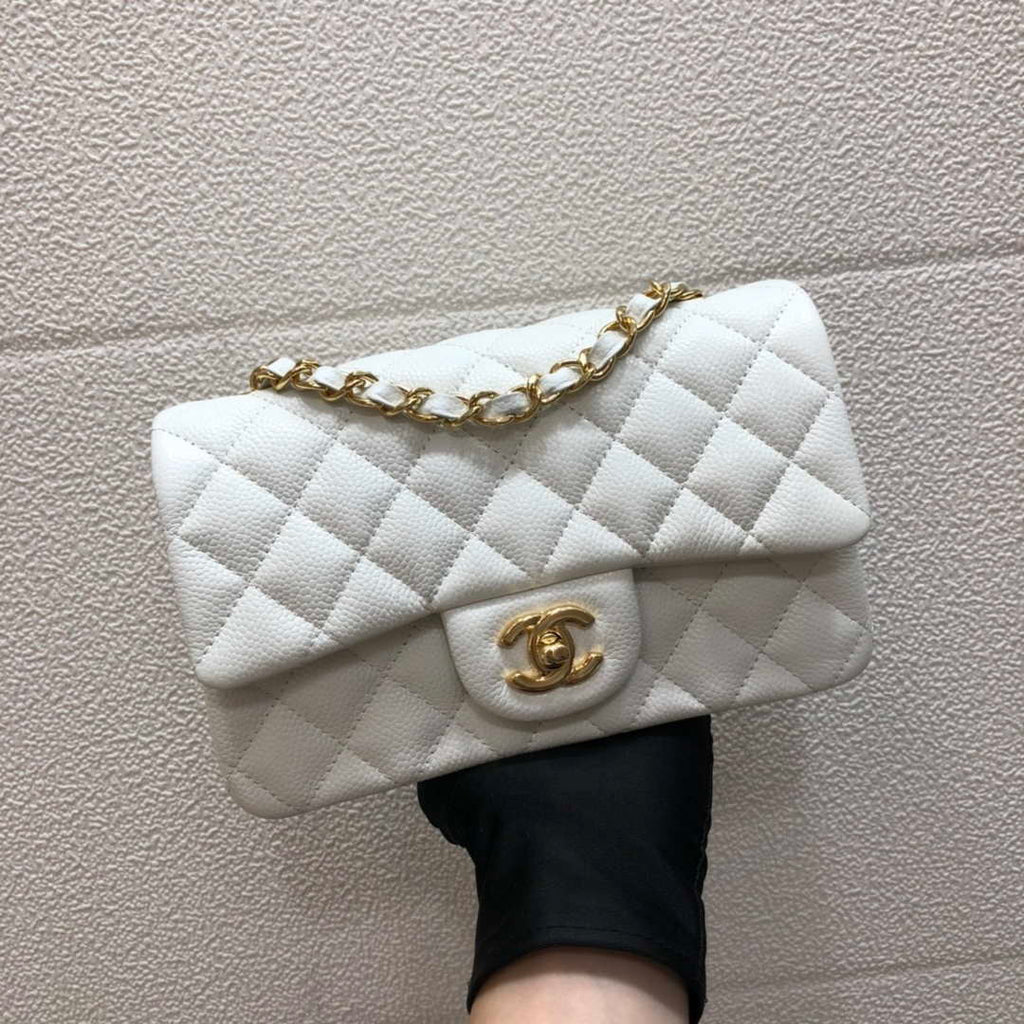 Chanel A69900 Mini Flap Bag Grained Calfskin White Gold