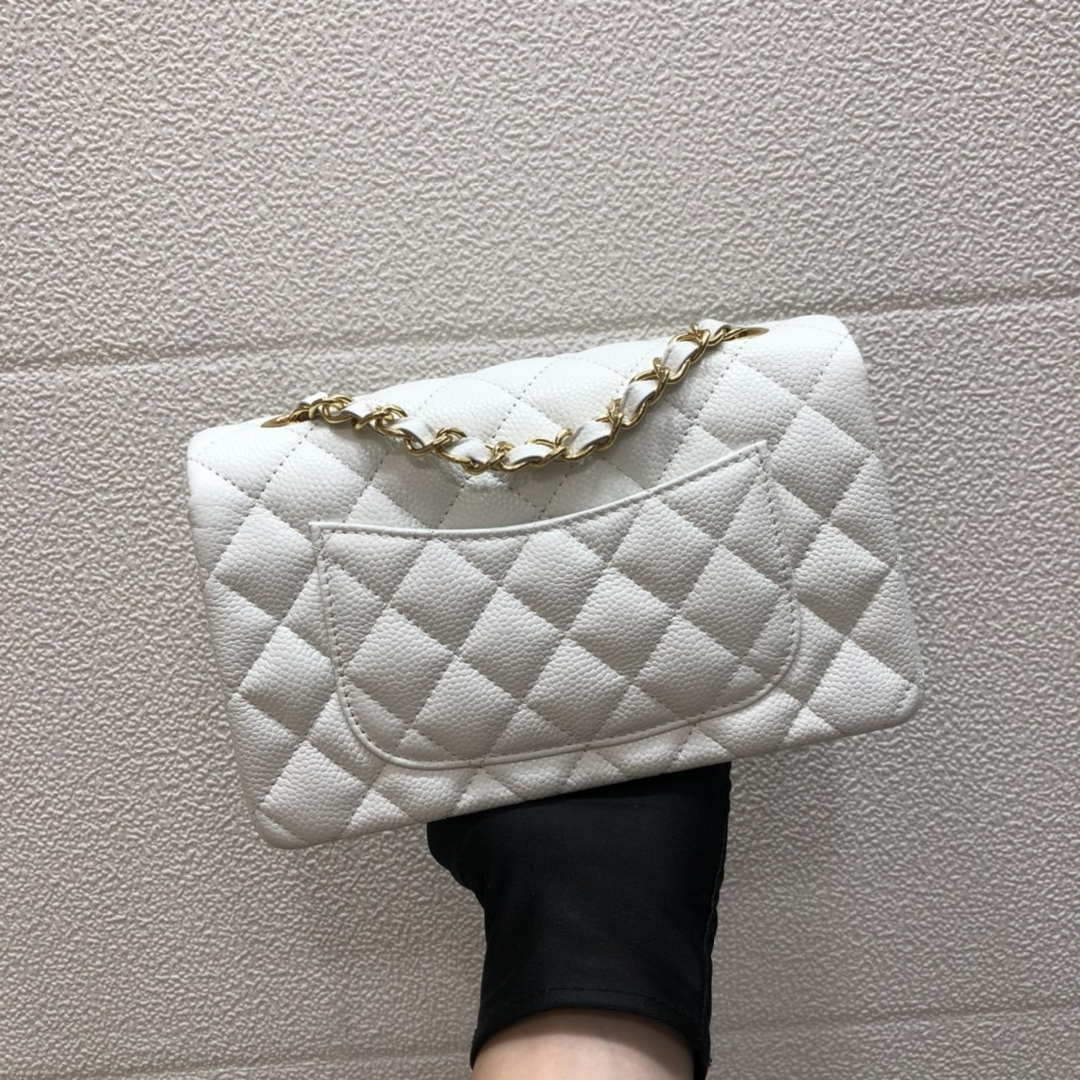 Chanel A69900 Mini Flap Bag Grained Calfskin White Gold