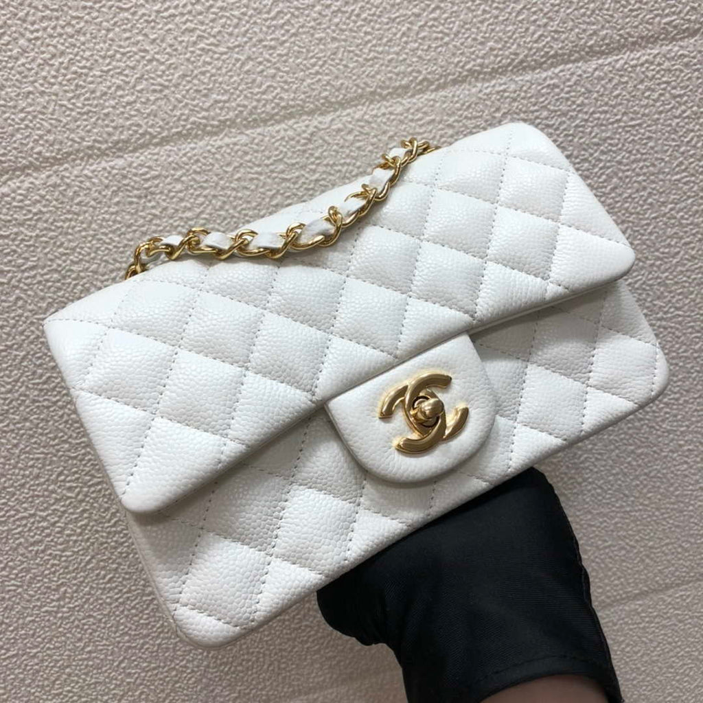 Chanel A69900 Mini Flap Bag Grained Calfskin White Gold