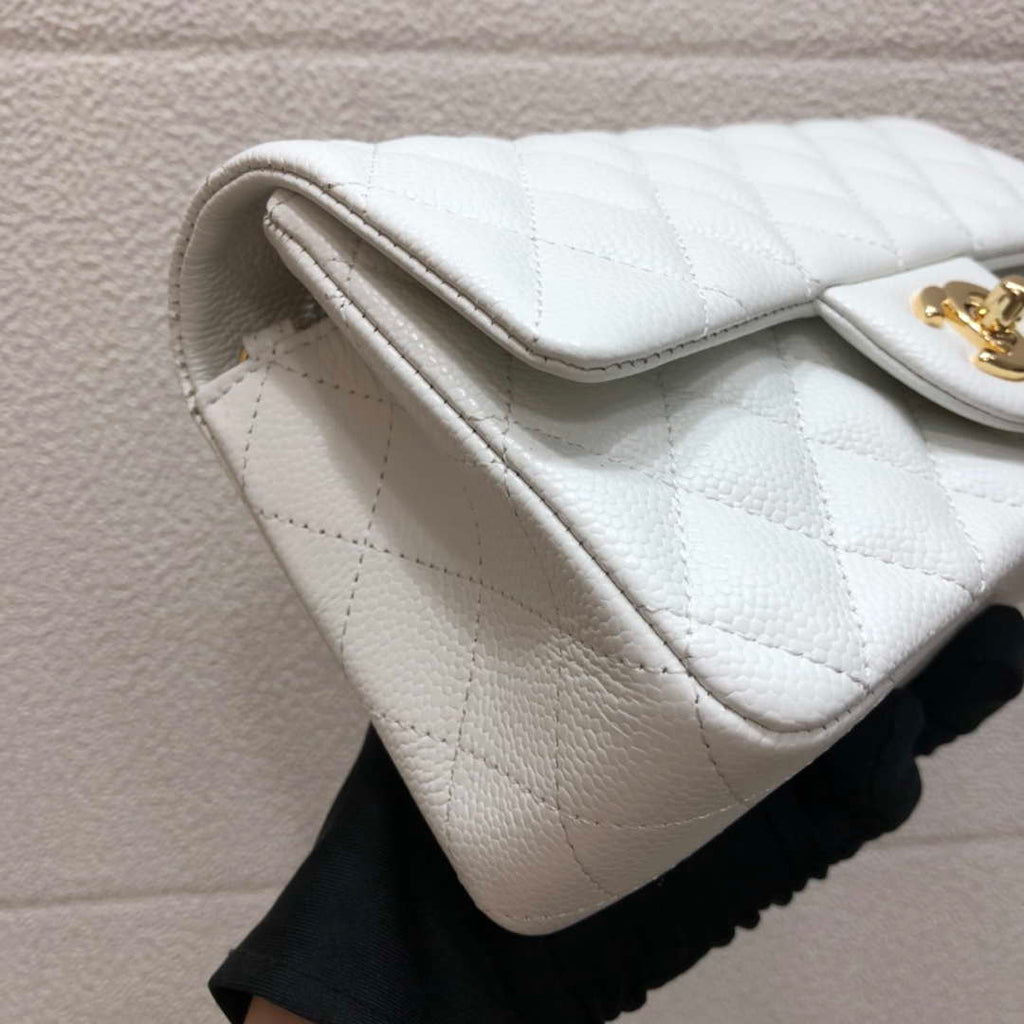 Chanel A69900 Mini Flap Bag Grained Calfskin White Gold