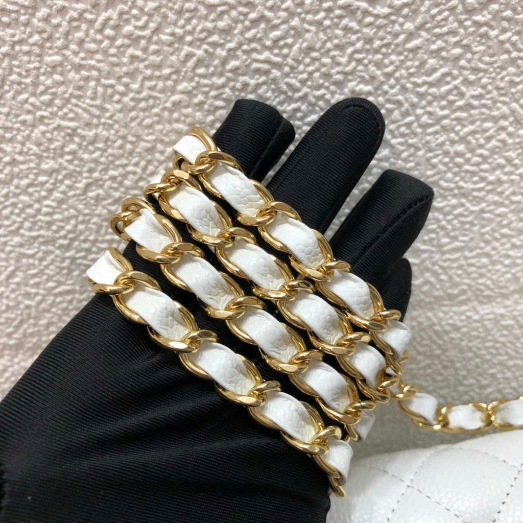 Chanel A69900 Mini Flap Bag Grained Calfskin White Gold