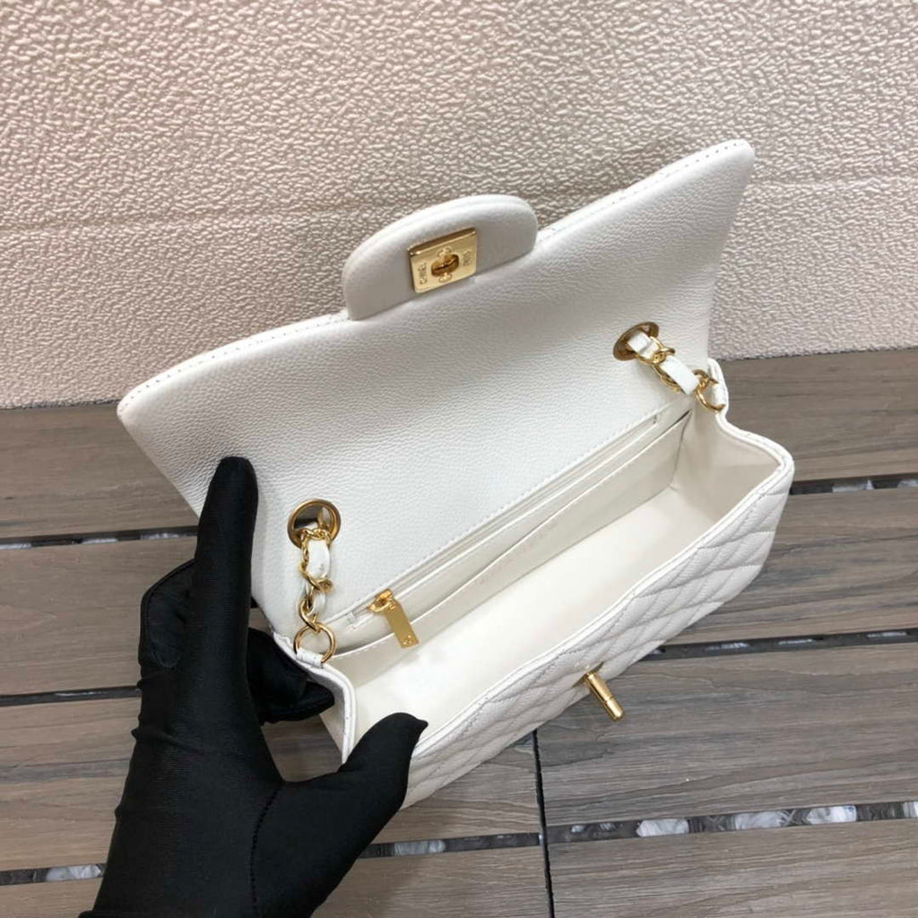 Chanel A69900 Mini Flap Bag Grained Calfskin White Gold