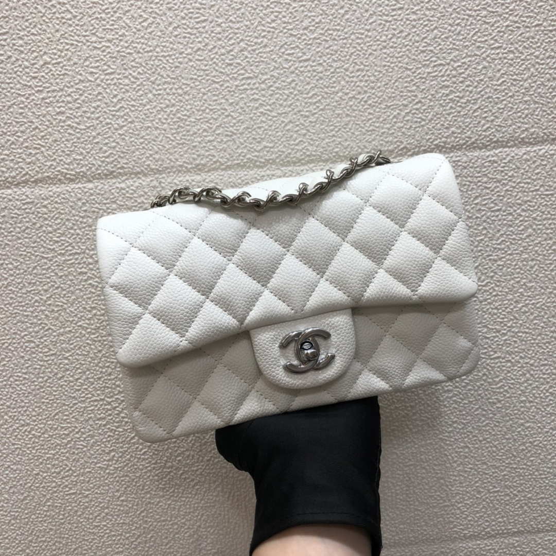 Chanel A69900 Mini Flap Bag Grained Calfskin White Silver - Default Title - View 1