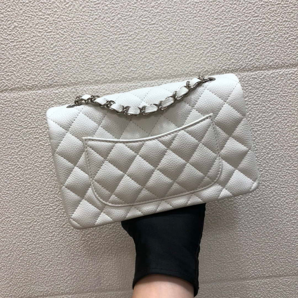 Chanel A69900 Mini Flap Bag Grained Calfskin White Silver