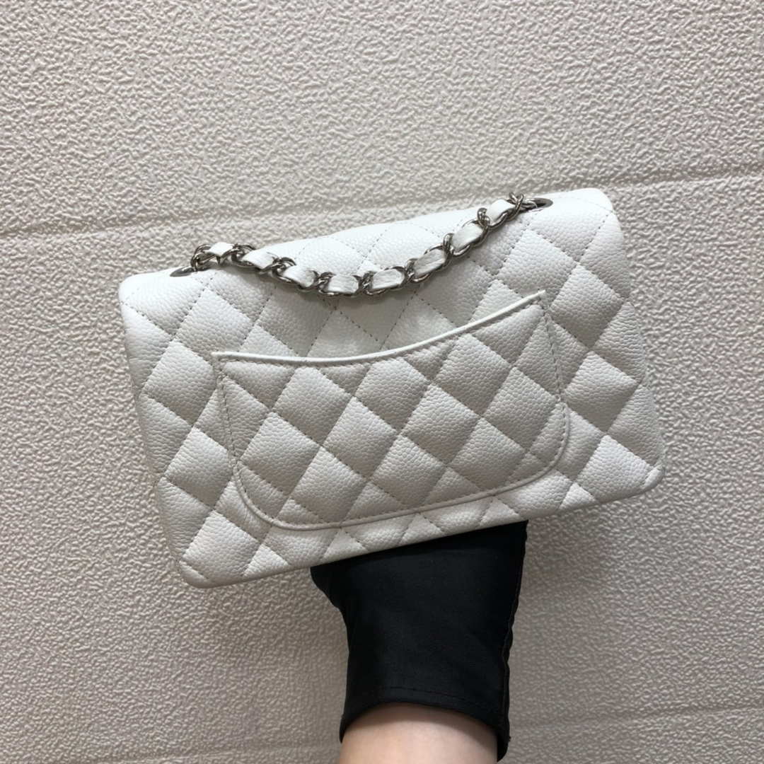Chanel A69900 Mini Flap Bag Grained Calfskin White Silver