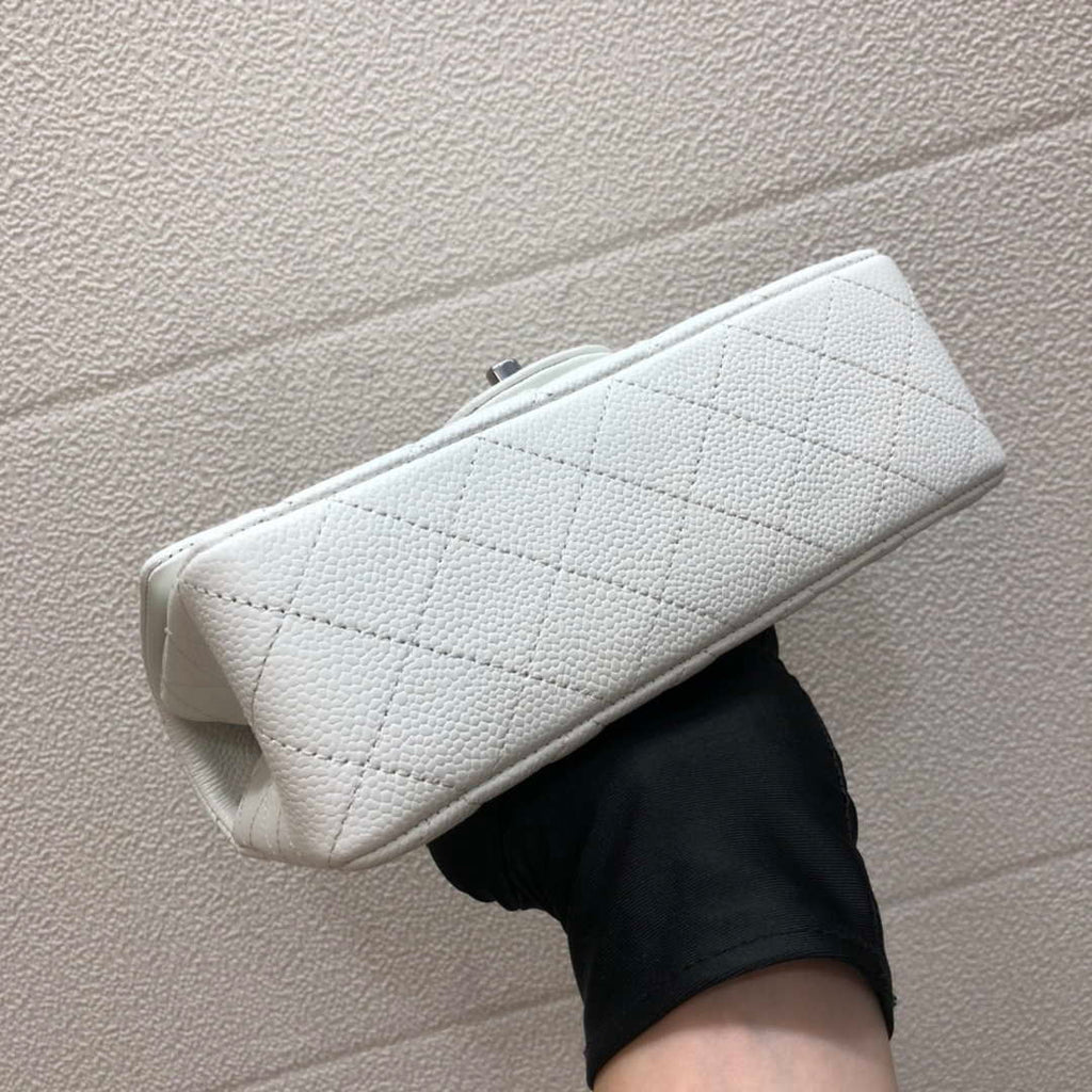 Chanel A69900 Mini Flap Bag Grained Calfskin White Silver