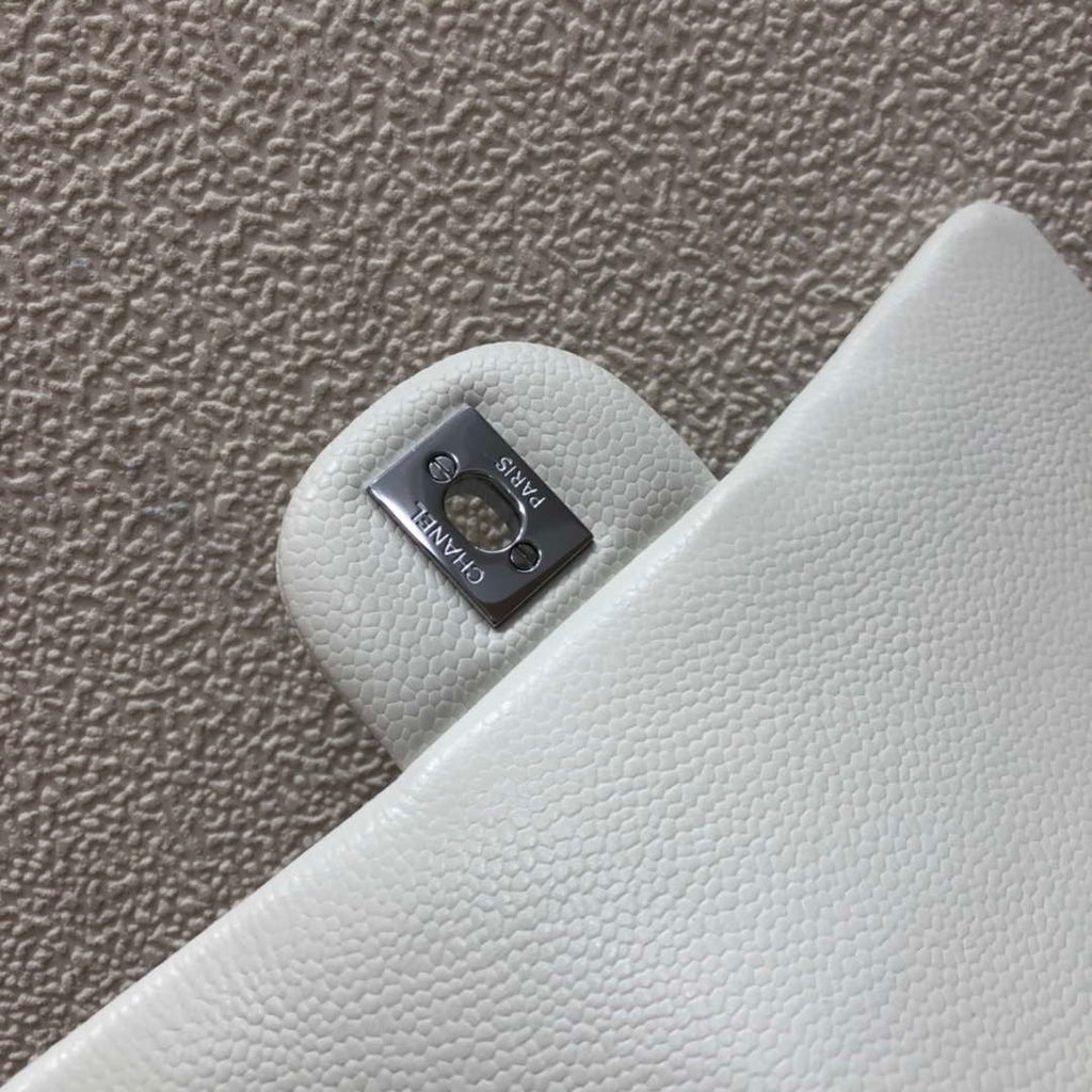 Chanel A69900 Mini Flap Bag Grained Calfskin White Silver