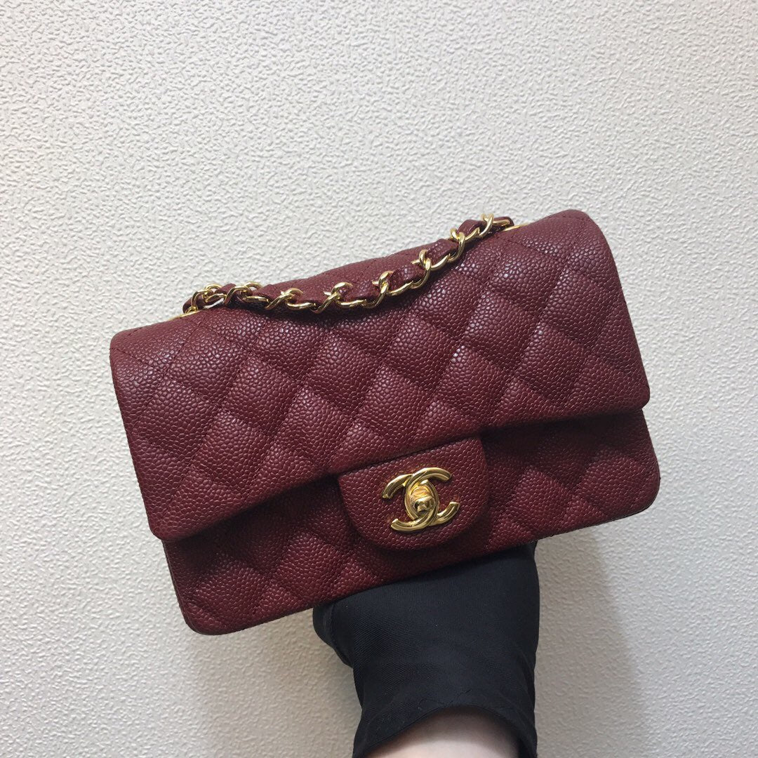 Chanel A69900 Mini Flap Bag Grained Calfskin Wine Red Gold - Default Title - View 1