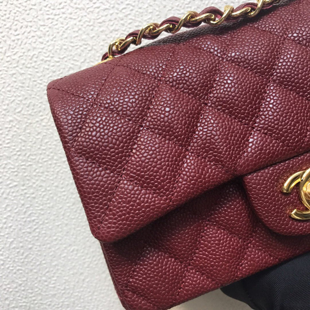 Chanel A69900 Mini Flap Bag Grained Calfskin Wine Red Gold