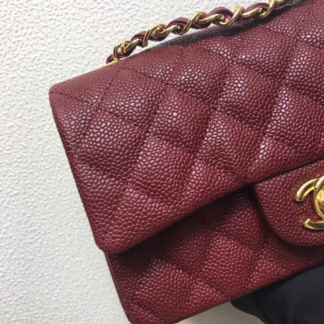 Chanel A69900 Mini Flap Bag Grained Calfskin Wine Red Gold