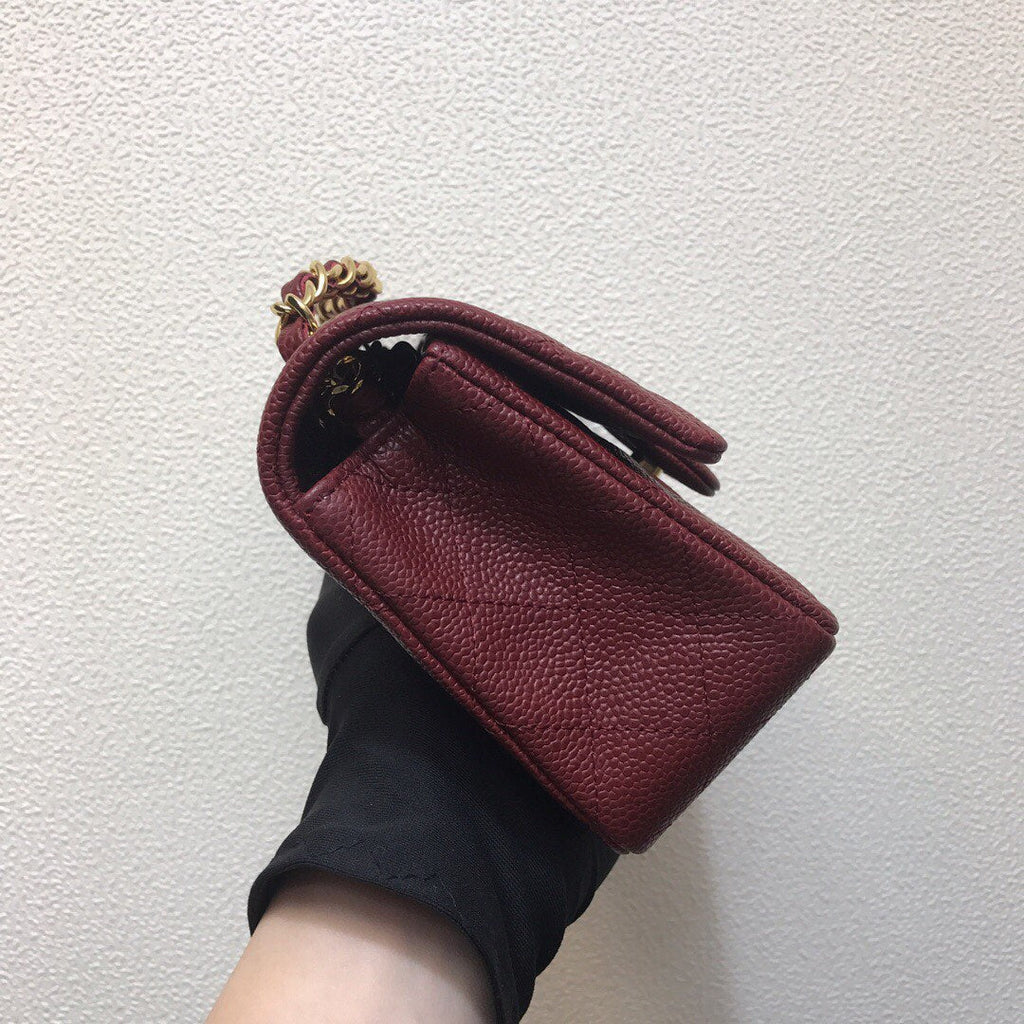 Chanel A69900 Mini Flap Bag Grained Calfskin Wine Red Gold