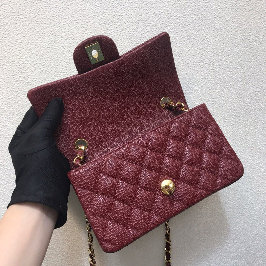 Chanel A69900 Mini Flap Bag Grained Calfskin Wine Red Gold