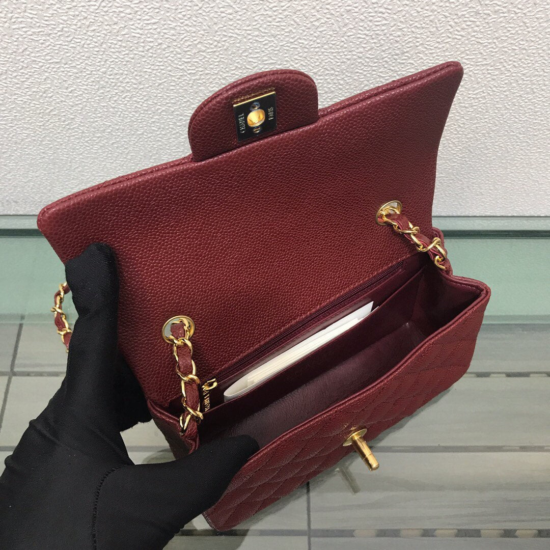 Chanel A69900 Mini Flap Bag Grained Calfskin Wine Red Gold - Default Title - View 4