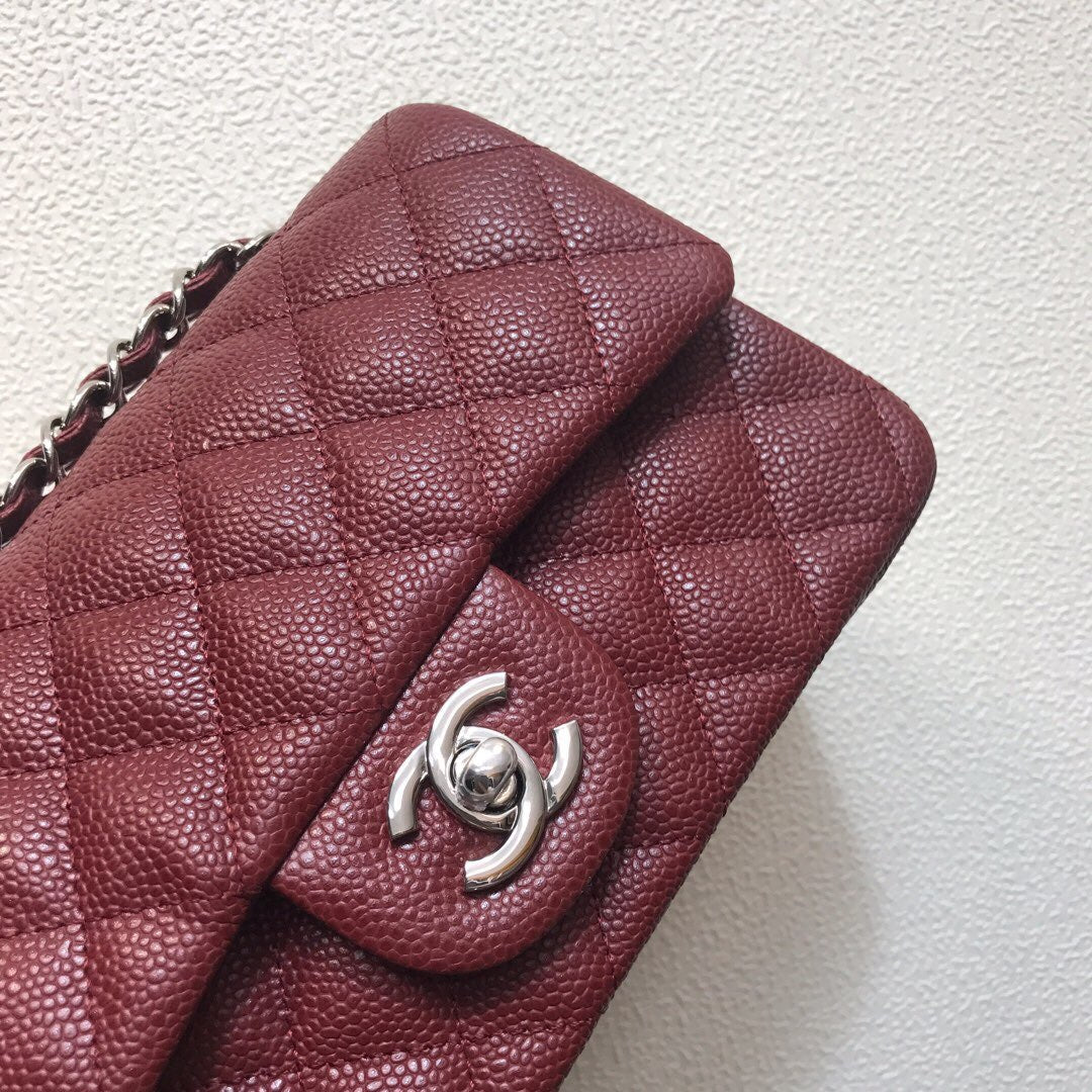 Chanel A69900 Mini Flap Bag Grained Calfskin Wine Red Silver - Default Title - View 3