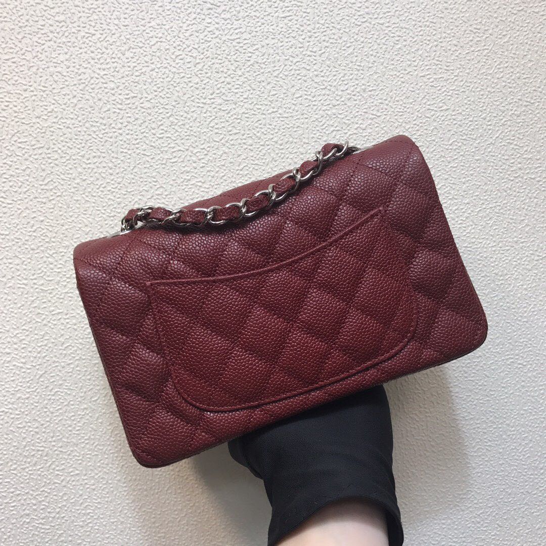 Chanel A69900 Mini Flap Bag Grained Calfskin Wine Red Silver - Default Title - View 4