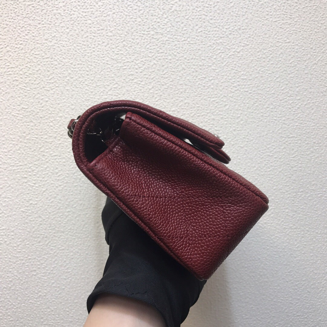 Chanel A69900 Mini Flap Bag Grained Calfskin Wine Red Silver - Default Title - View 5
