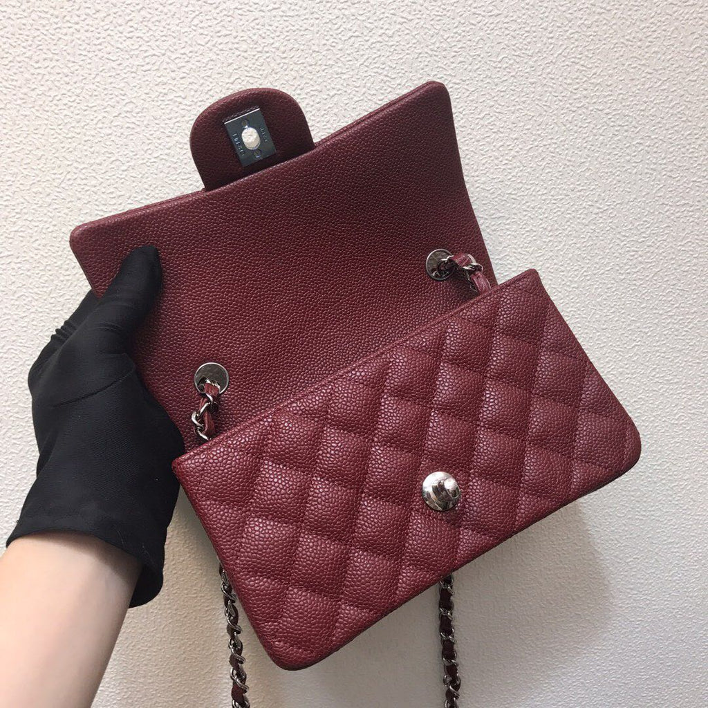 Chanel A69900 Mini Flap Bag Grained Calfskin Wine Red Silver