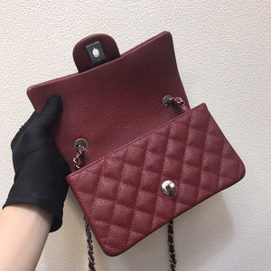 Chanel A69900 Mini Flap Bag Grained Calfskin Wine Red Silver - Default Title - View 7