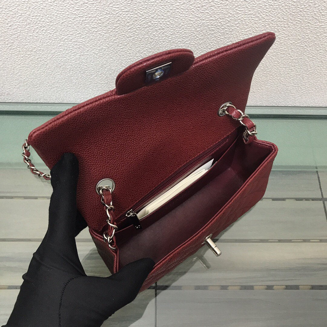 Chanel A69900 Mini Flap Bag Grained Calfskin Wine Red Silver - Default Title - View 8