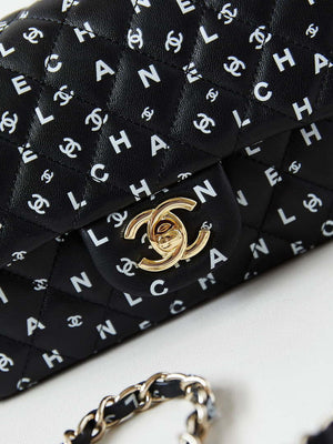 Chanel A69900 Mini Flap Black Lambskin Printed AS1116 with White CC logo - Default Title - View 2