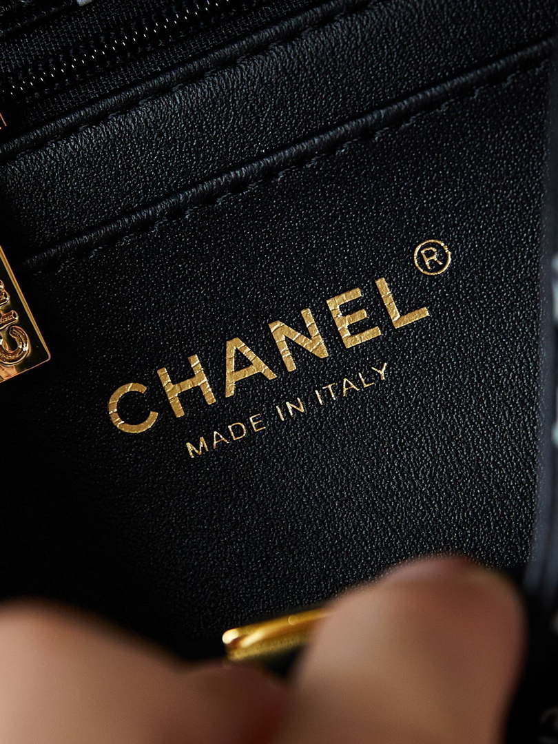 Chanel A69900 Mini Flap Black Lambskin Printed AS1116 with White CC logo