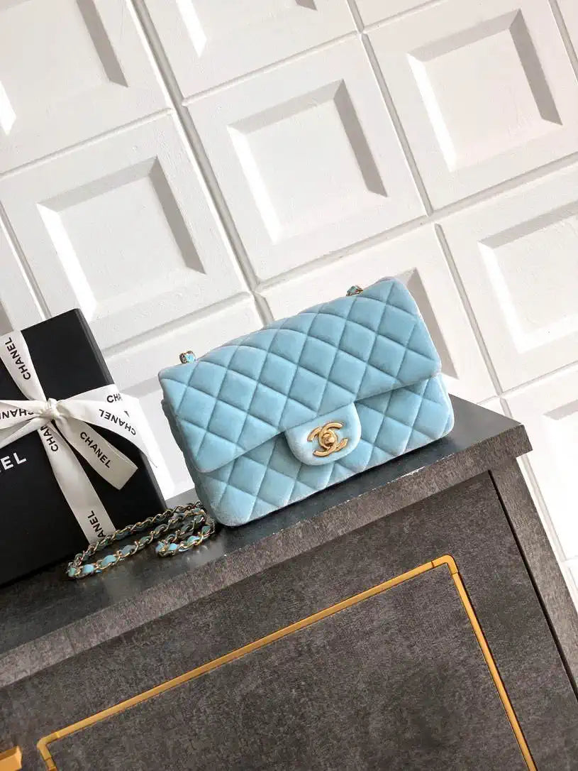 Chanel A69900 Mini Flap Blue Velvet CF AS1116