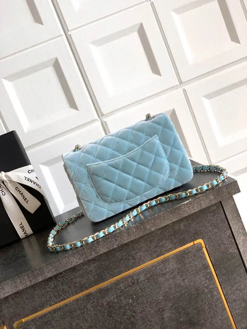 Chanel A69900 Mini Flap Blue Velvet CF AS1116