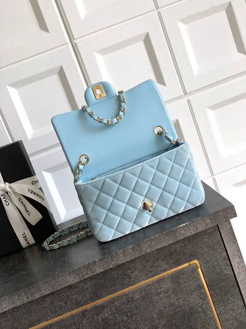 Chanel A69900 Mini Flap Blue Velvet CF AS1116