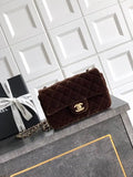 Chanel A69900 Mini Flap Dark Brown Velvet CF AS1116