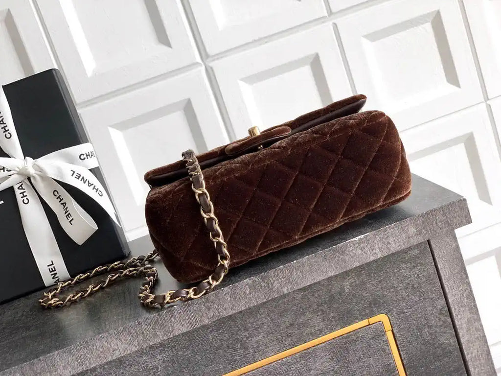 Chanel A69900 Mini Flap Dark Brown Velvet CF AS1116