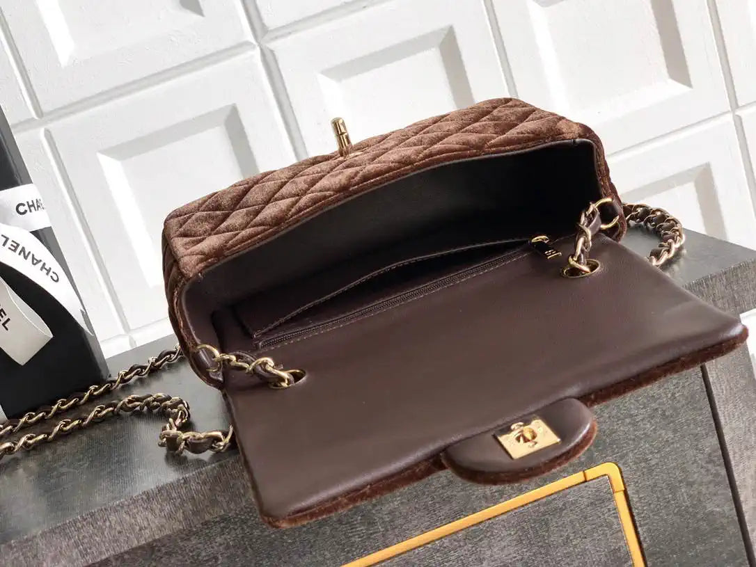 Chanel A69900 Mini Flap Dark Brown Velvet CF AS1116