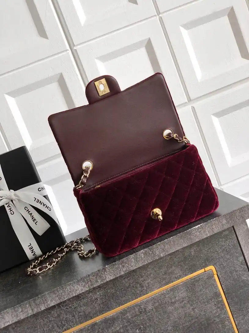 Chanel A69900 Mini Flap Dark Red Velvet CF AS1116