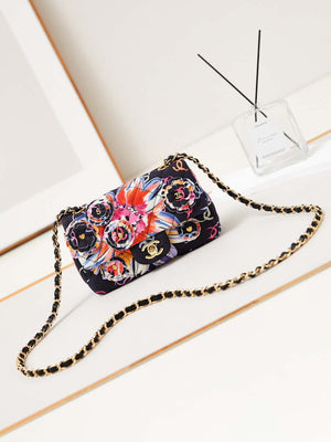 Chanel A69900 Mini Flap Printed Fabric & Gold Metal AS1116  Black & Multicolour - Default Title - View 1