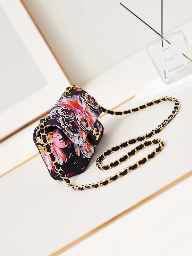 Chanel A69900 Mini Flap Printed Fabric & Gold Metal AS1116  Black & Multicolour - Default Title - View 3
