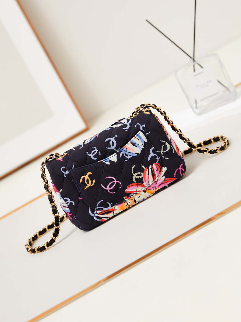 Chanel A69900 Mini Flap Printed Fabric & Gold Metal AS1116  Black & Multicolour - Default Title - View 5