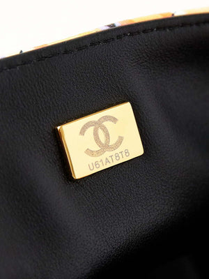 Chanel A69900 Mini Flap Printed Fabric & Gold Metal AS1116  Black & Multicolour - Default Title - View 9