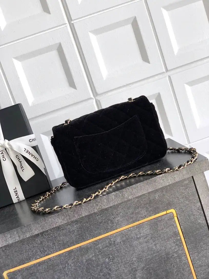 Chanel A69900 Mini Flap Black Velvet CF AS1116