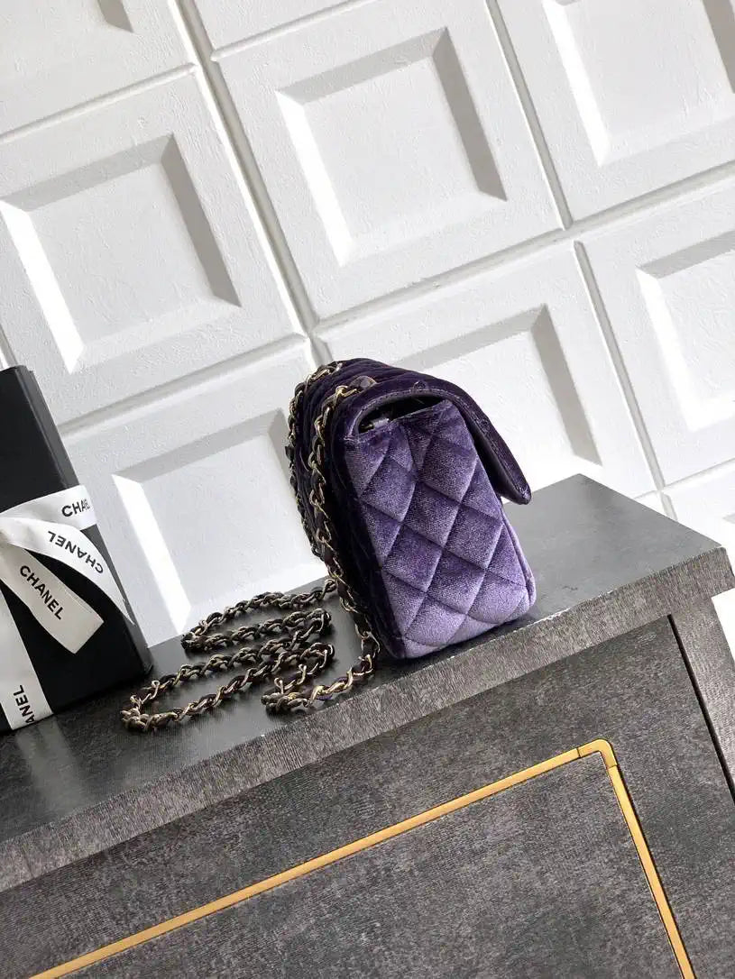 Chanel A69900 Mini Flap Purple Velvet CF AS1116