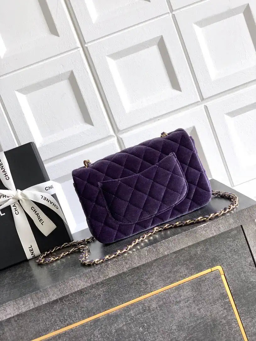 Chanel A69900 Mini Flap Purple Velvet CF AS1116