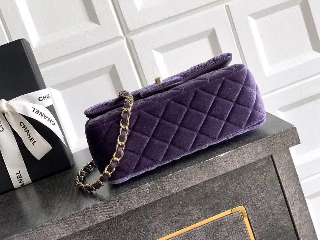 Chanel A69900 Mini Flap Purple Velvet CF AS1116