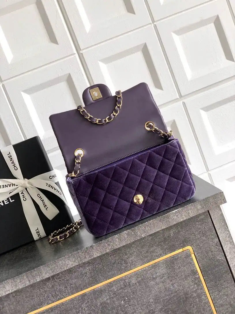 Chanel A69900 Mini Flap Purple Velvet CF AS1116
