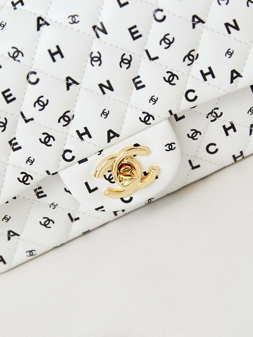 Chanel A69900 Mini Flap White Lambskin Printed AS1116 with Black CC logo - Default Title - View 2