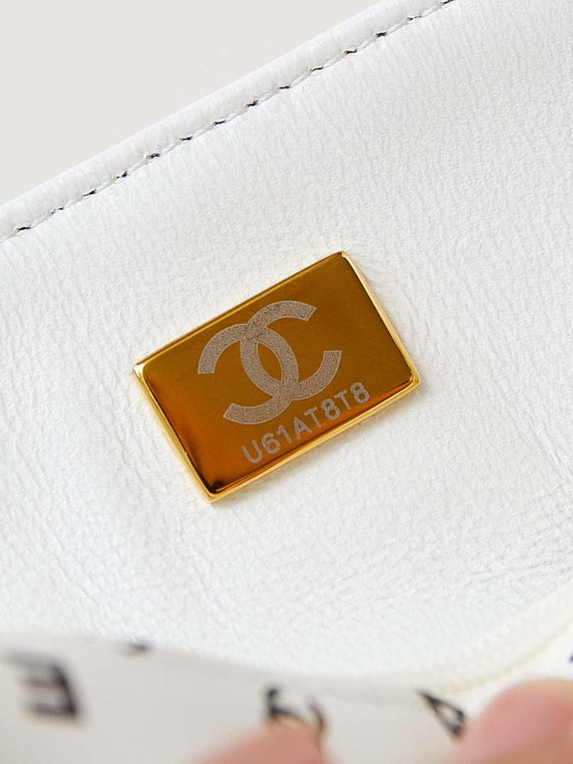 Chanel A69900 Mini Flap White Lambskin Printed AS1116 with Black CC logo - Default Title - View 9