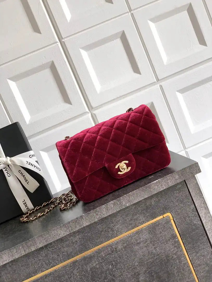 Chanel A69900 Mini Flap Wine Red Velvet CF AS1116