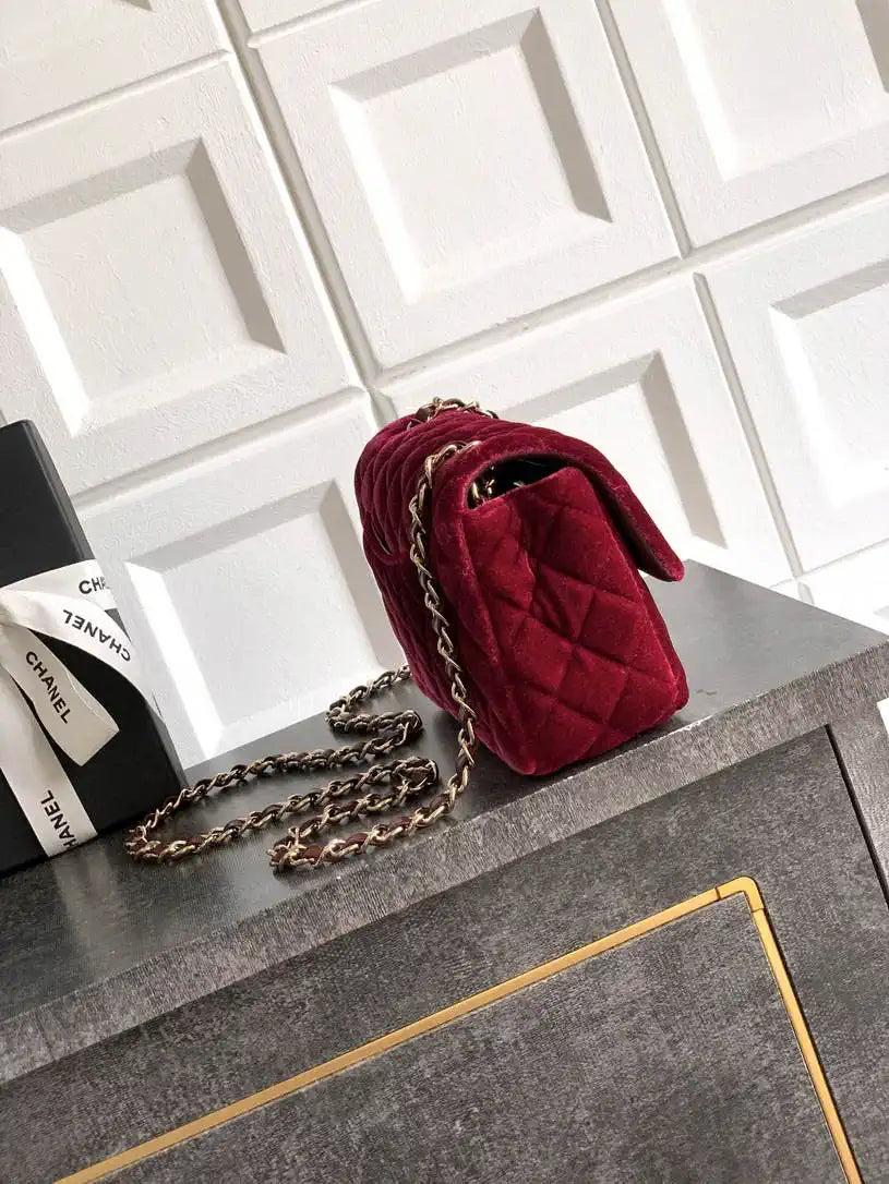 Chanel A69900 Mini Flap Wine Red Velvet CF AS1116