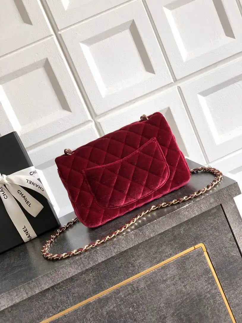Chanel A69900 Mini Flap Wine Red Velvet CF AS1116