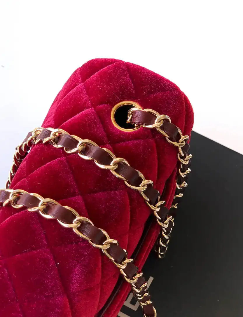Chanel A69900 Mini Flap Wine Red Velvet CF AS1116