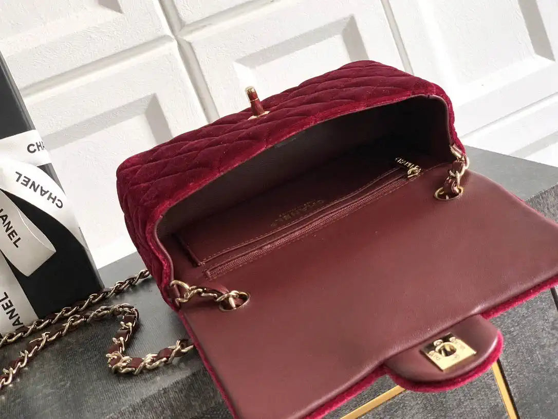 Chanel A69900 Mini Flap Wine Red Velvet CF AS1116